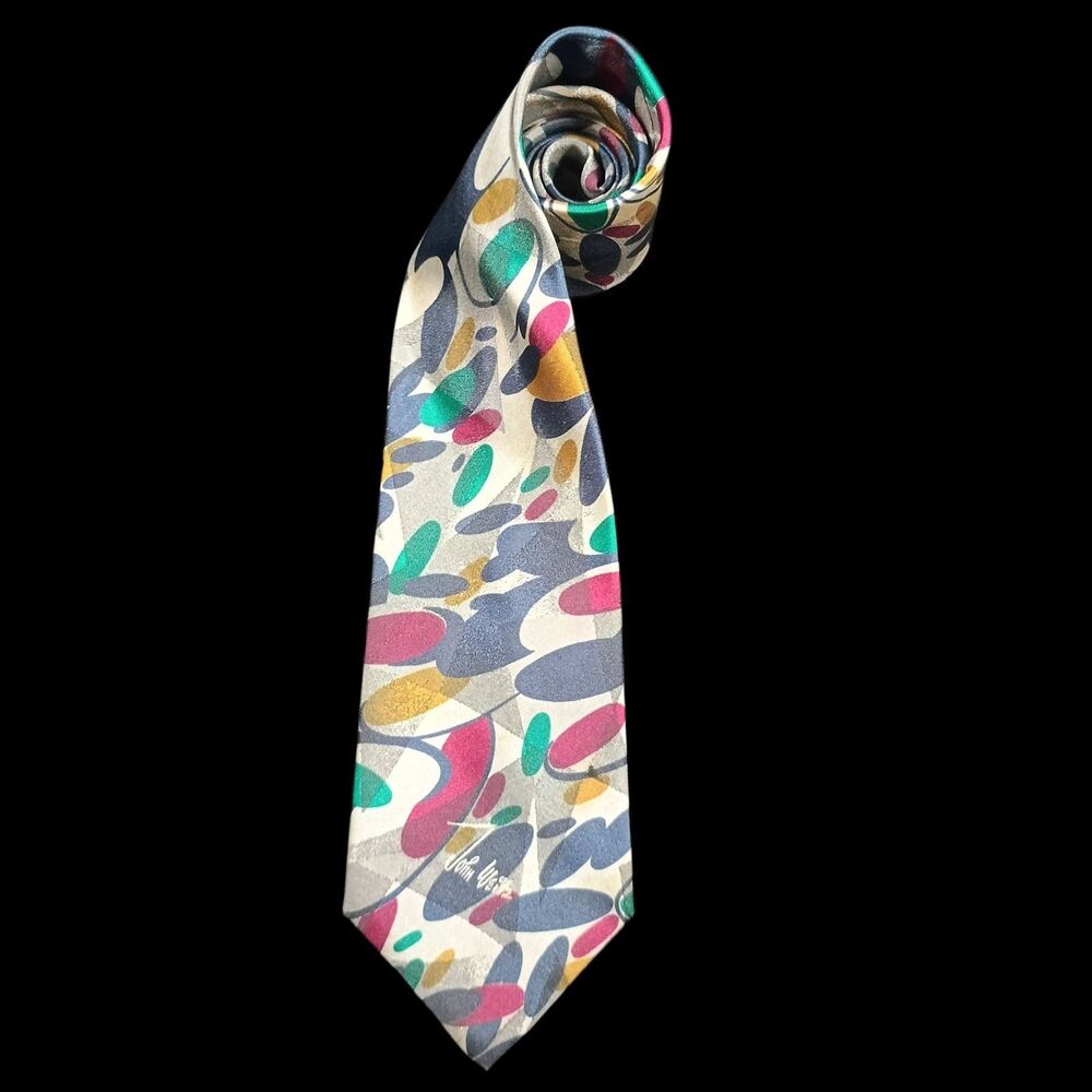 Vintage John Weitz 100% Silk Multi Color Tie Colorful Abstract Geometric Pattern